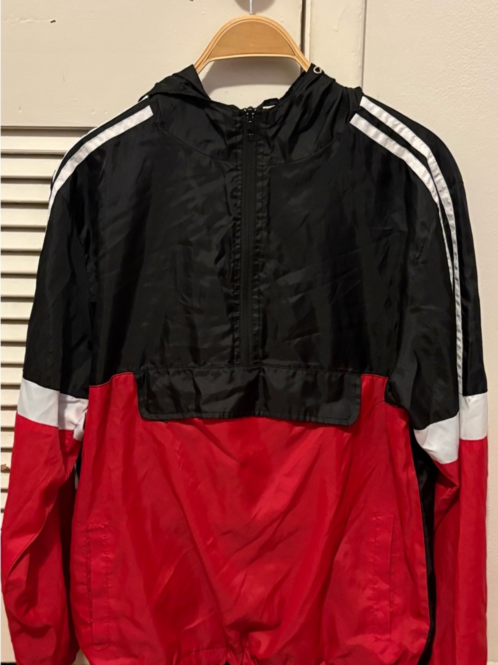 Men's Black & Red Windbreaker Jacket with Hood